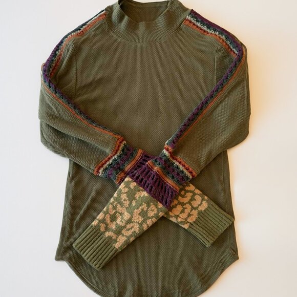 Free People Switch It Up Cuff Thermal Army Green Mock Neck - Picture 4 of 4